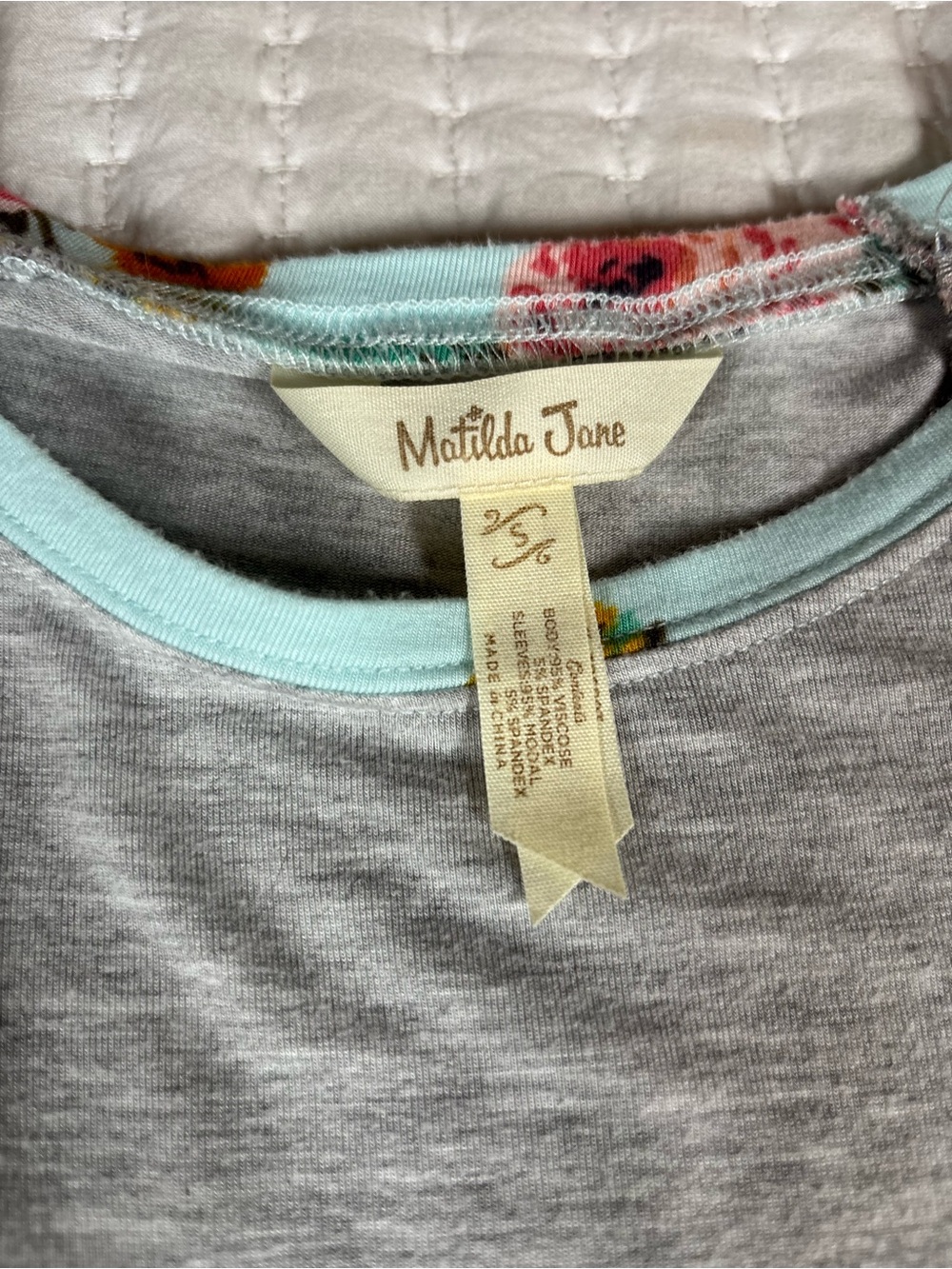 Matilda Jane Small Floral Raglan Sleeve Top Gray Mint Blue Boho Cottagecore - Picture 4 of 6